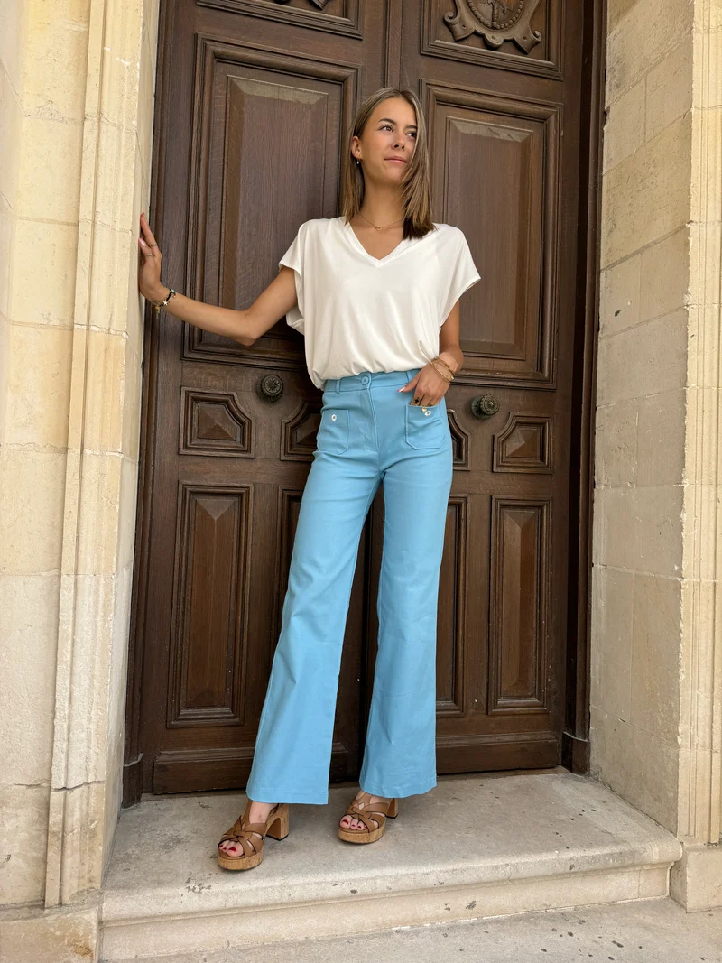 Pantalon WOOD STOCK DAISY bleu ciel Hippocampe